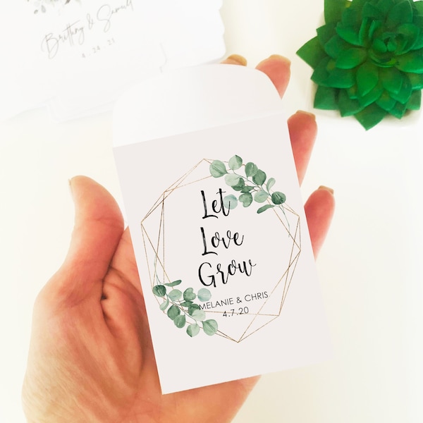 Bridal, wedding shower seed favor packets, Let Love Grow packets, greenery packets