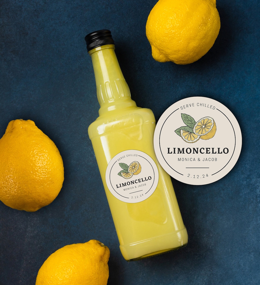 Limoncello Favor Labels, Personalized Wedding Stickers, Round Thank You ...