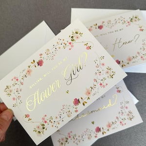 Cartes florales en feuille d'or pour proposition de demoiselle d'honneur, cartes sera ma fille d'honneur, cartes personnalisées