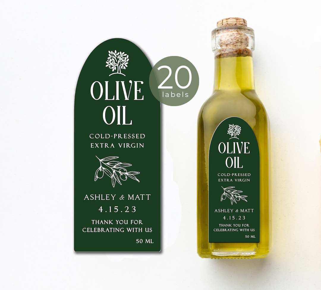 Olive Oil Favor Labels for Long Bottles, Personalized Wedding Labels