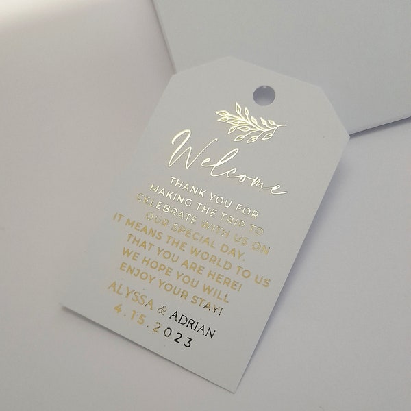 Wedding Welcome Bag Tags for Destination Wedding, Gold foil Thank you For Tags