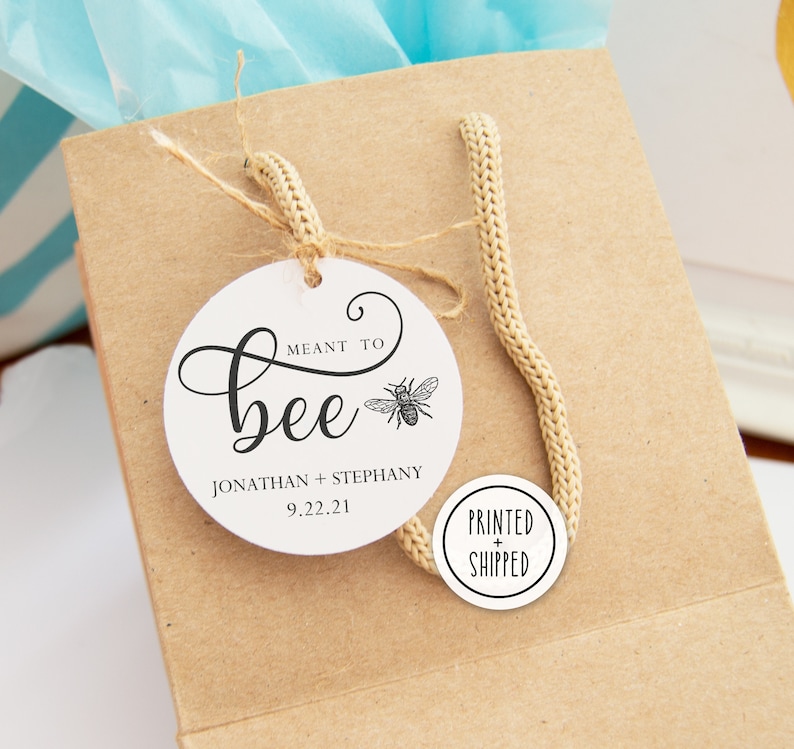 Meant to Bee honey jar tags, Kraft thank you tags, custom wedding, bridal, favor Tags