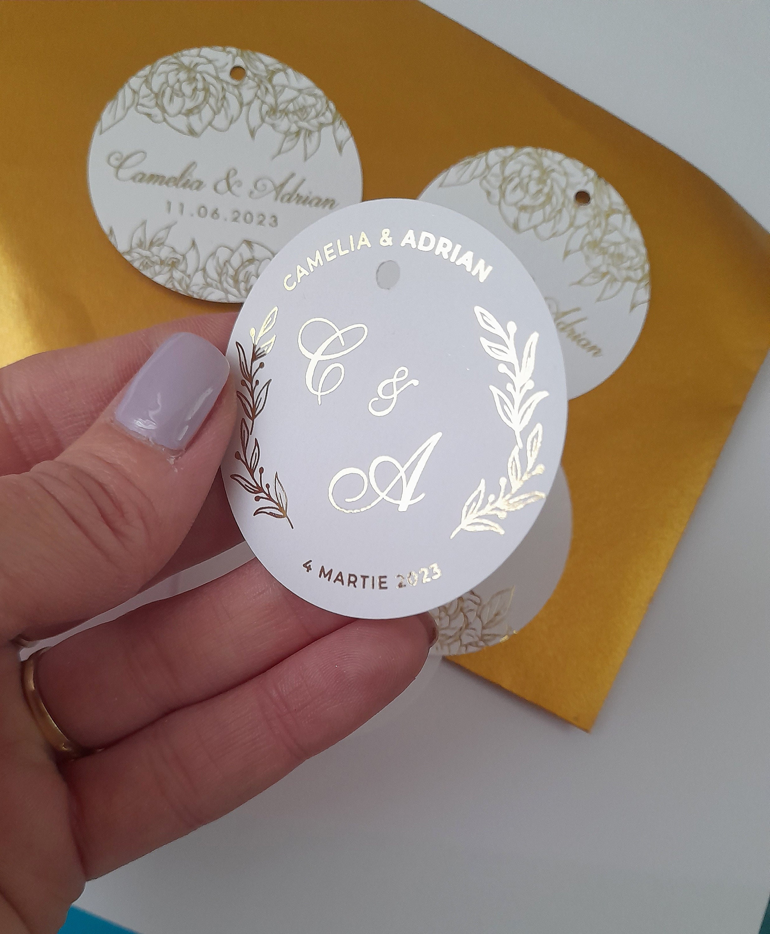 Gold Foil Wedding Tags, Personalized Thank you Tags, Gold or silver favor tags