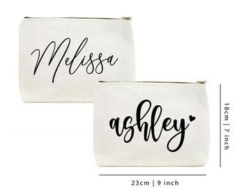 Personalized bridesmaid makeup gift bag, White toiletry organizer pouch