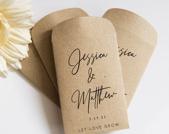 Personalisierte Samenpäckchen für Gastgeschenke, Mini Kraftpapier Umschläge für Samen, rustikale Hochzeitspäckchen