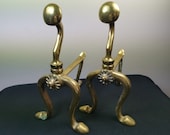 Antique Andiron Fire Dogs Fireplace Accessories Solid Brass Metal Victorian Original Firedogs Pair Set