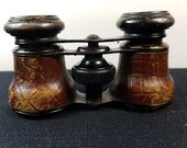 Antique Opera Glasses Binoculars Brown Leather and Metal Early 1900 39 s Edwardian