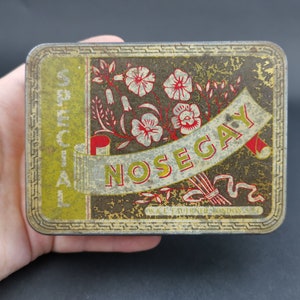 Antique Tobacco Tin Metal Box Storage Nosegay Special Nose Gay Tobacco  Early 1900's