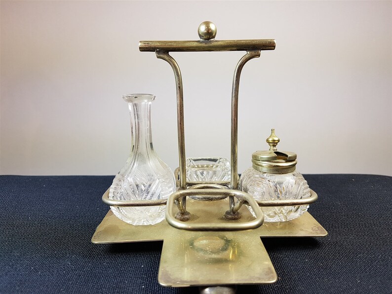 Vintage Clear Cut Glass Cruet Set in Silver Plated Stand Art Etsy