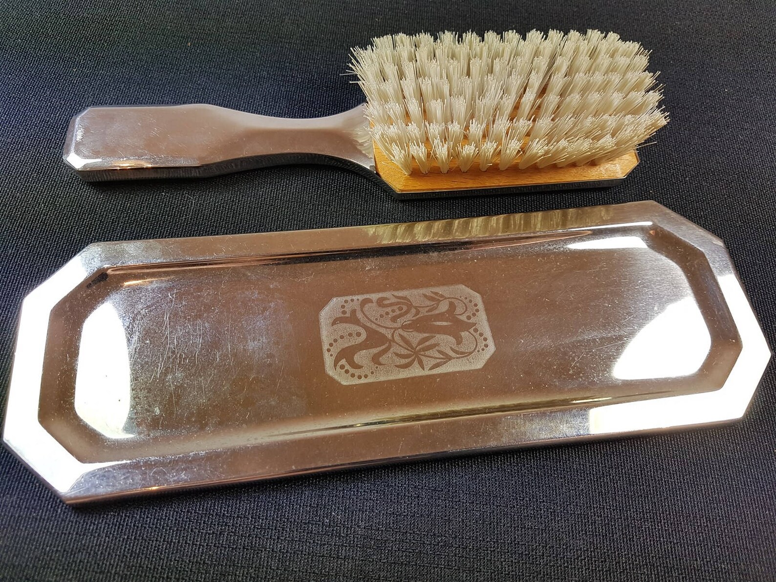 Vintage Silver Metal Vanity Tray and Hair Brush Set 1920's Etsy