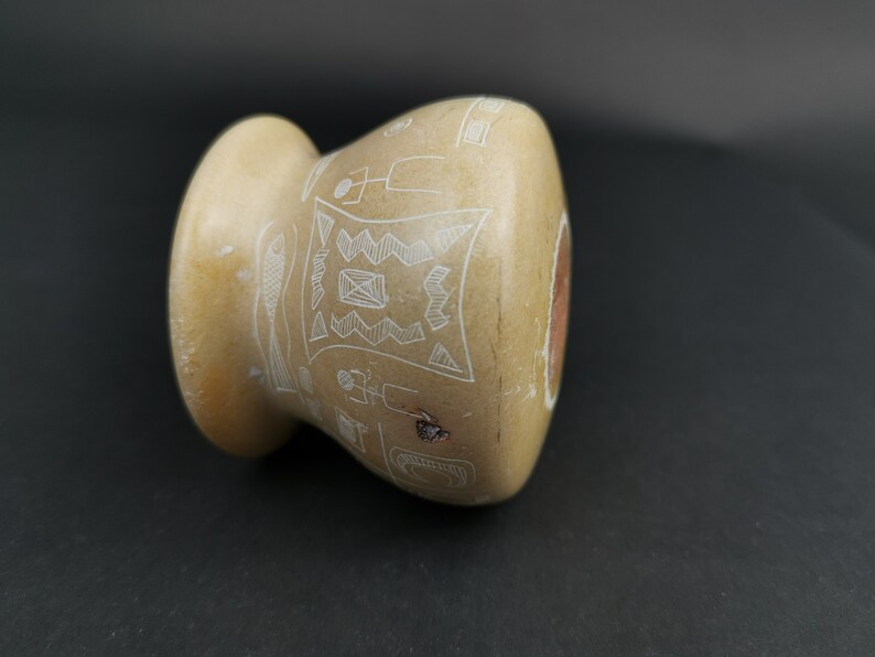 Vintage Carved Marble Bowl with Sgraffito Drawings on All Sides Hand Made Original