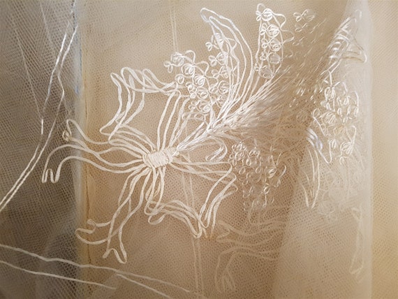 Vintage White Lace Bridal Wedding Veil 1950's Mid