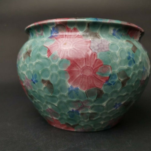 Vintage buying Ceramic Pottery Planter Plant Pot Pink Blue and Green with Flowers