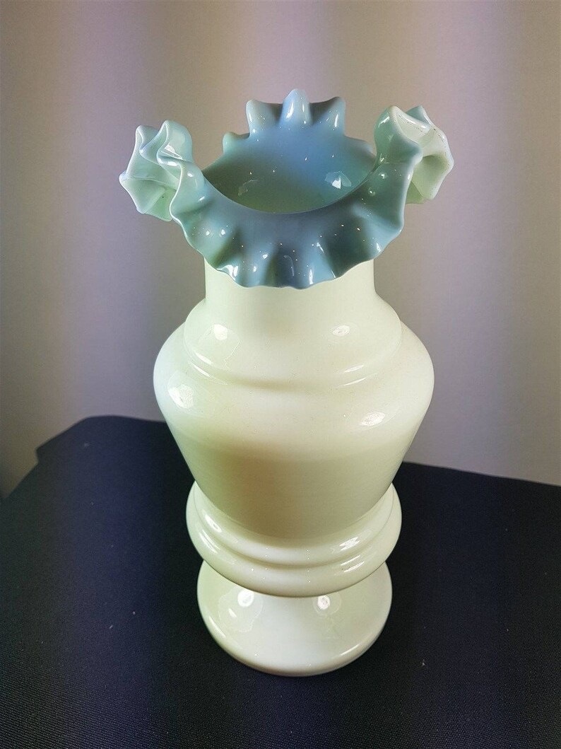 Antique Blue and White Milk Glass Flower Vase Hand Blown Glass Etsy