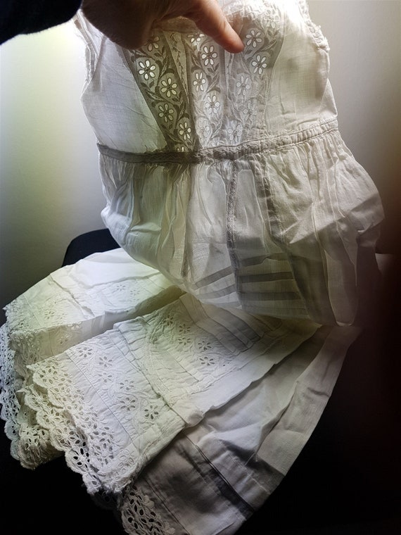 Antique White Cotton Girl's Christening Gown Dress