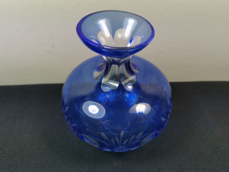 Vintage Bohemian Glass Posy Flower Vase Cobalt Blue and Clear - Etsy