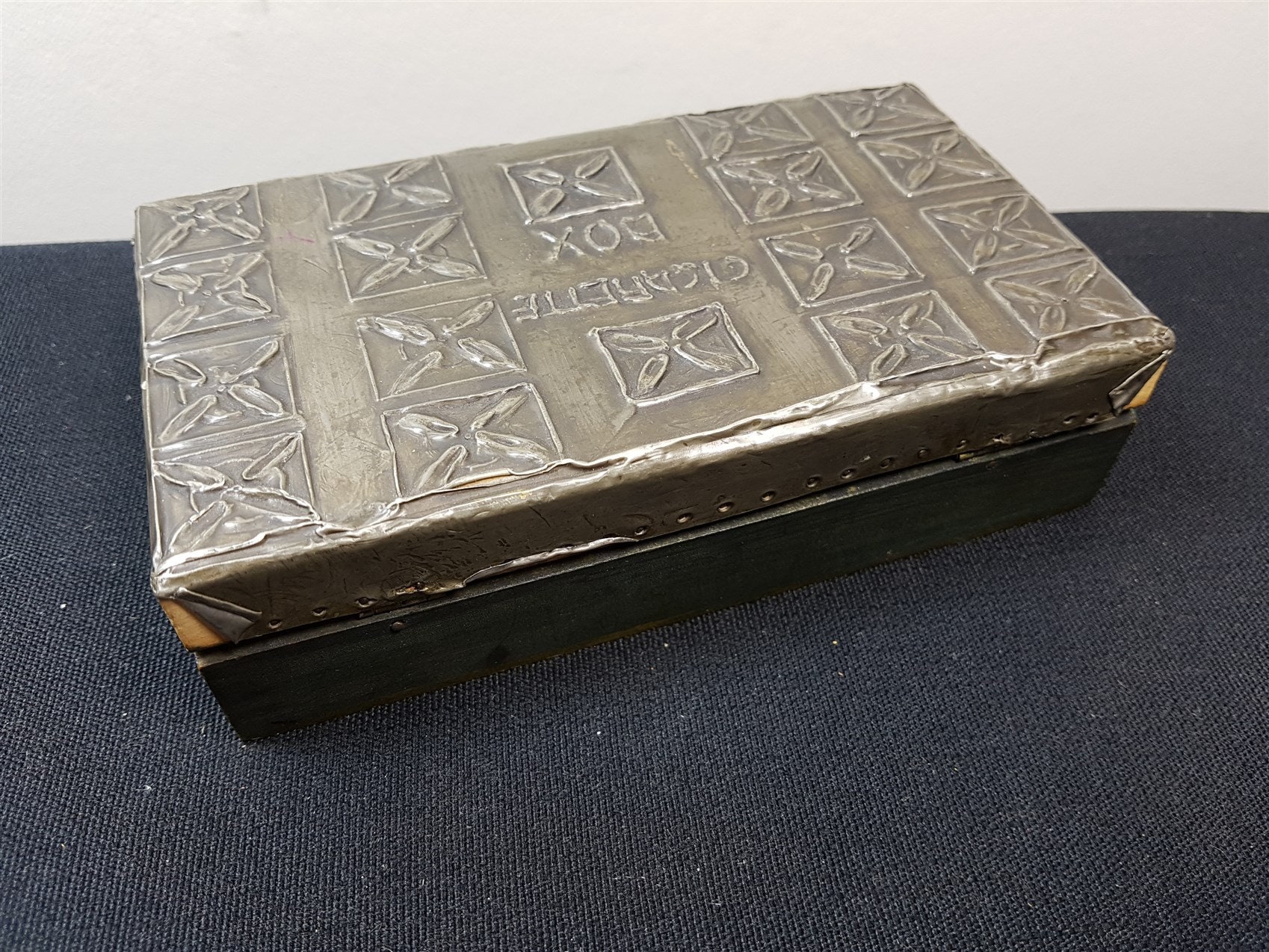 Antique Cigarette Box Wood and Pewter Metal Tooled Early Etsy UK