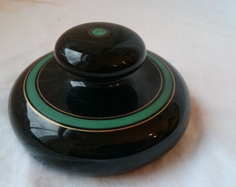 Vintage Art Deco Black and Green Enamel Painted Paperweight 1920's