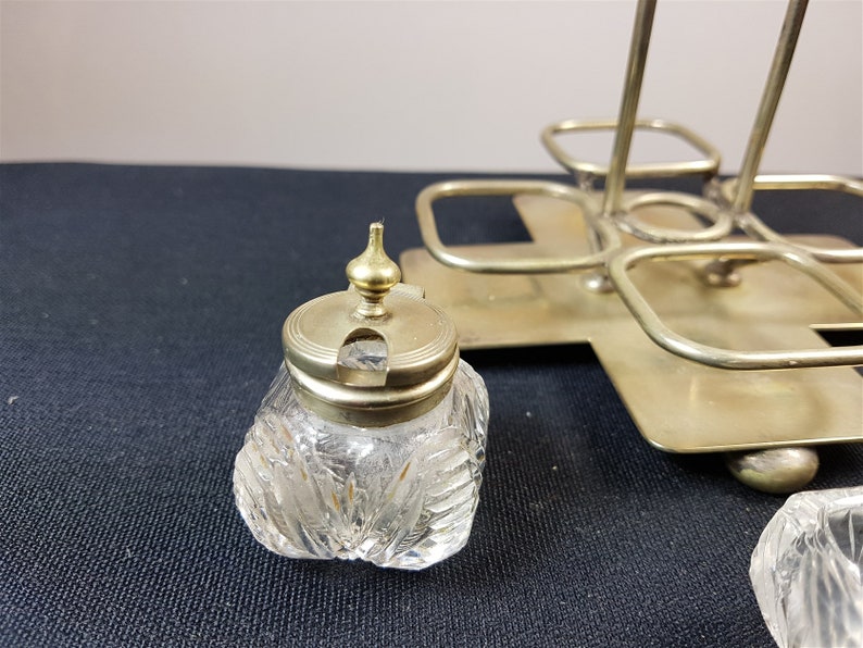 Vintage Clear Cut Glass Cruet Set in Silver Plated Stand Art Etsy