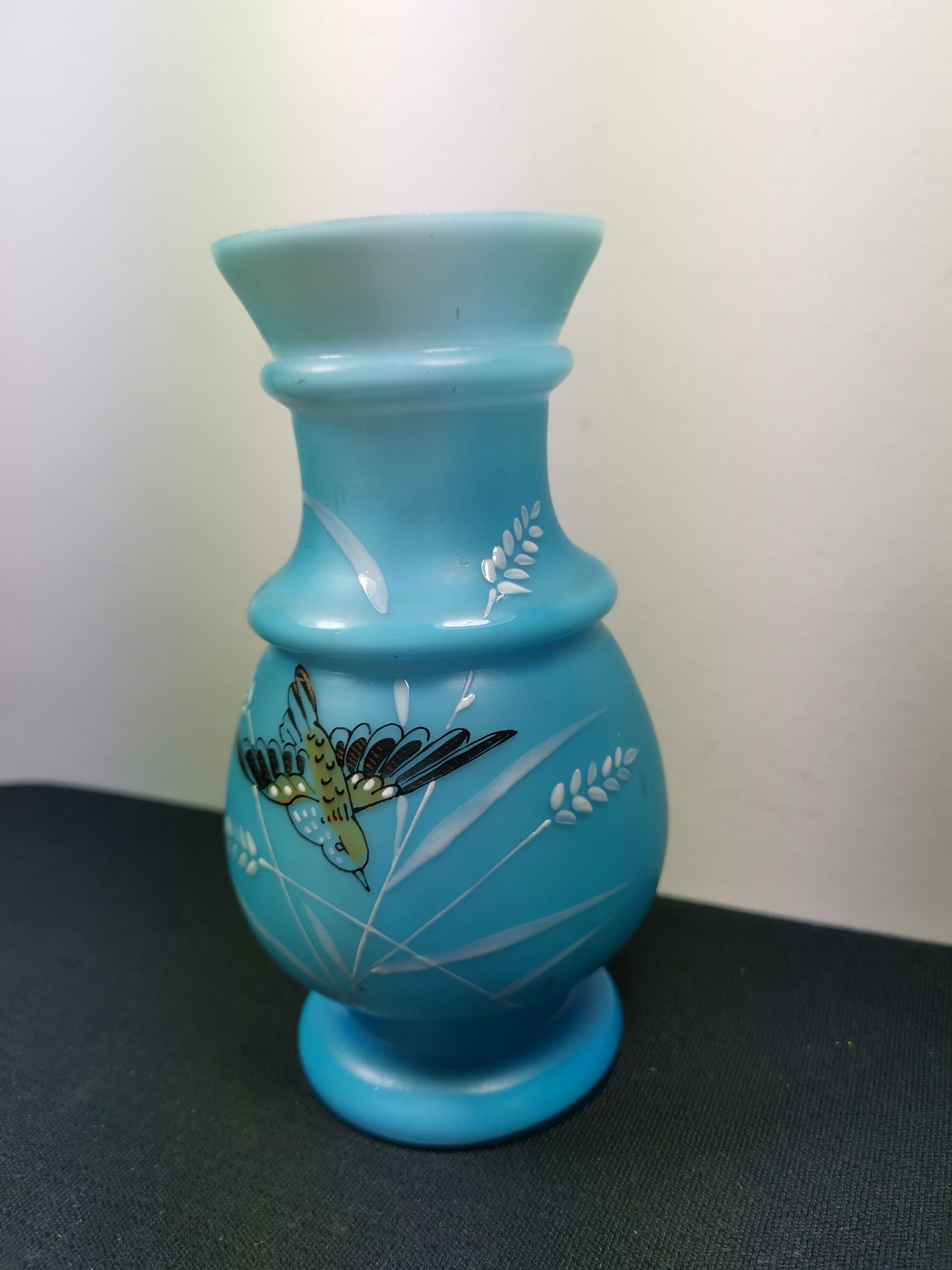 Antique Blue and White Glass Bird Flower Vase Late 1800's Etsy