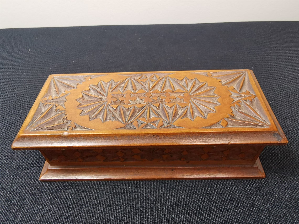 Antique Stamp Box Wooden Hand Carved Wood Victorian Late Etsy
