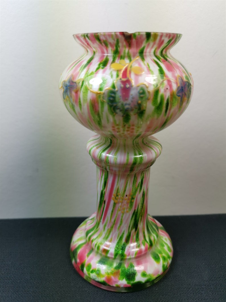 Antique Glass Flower Vase White Green and Pink Late 1800's Etsy