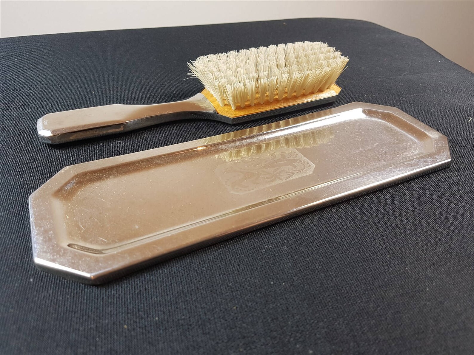 Vintage Silver Metal Vanity Tray and Hair Brush Set 1920's Etsy