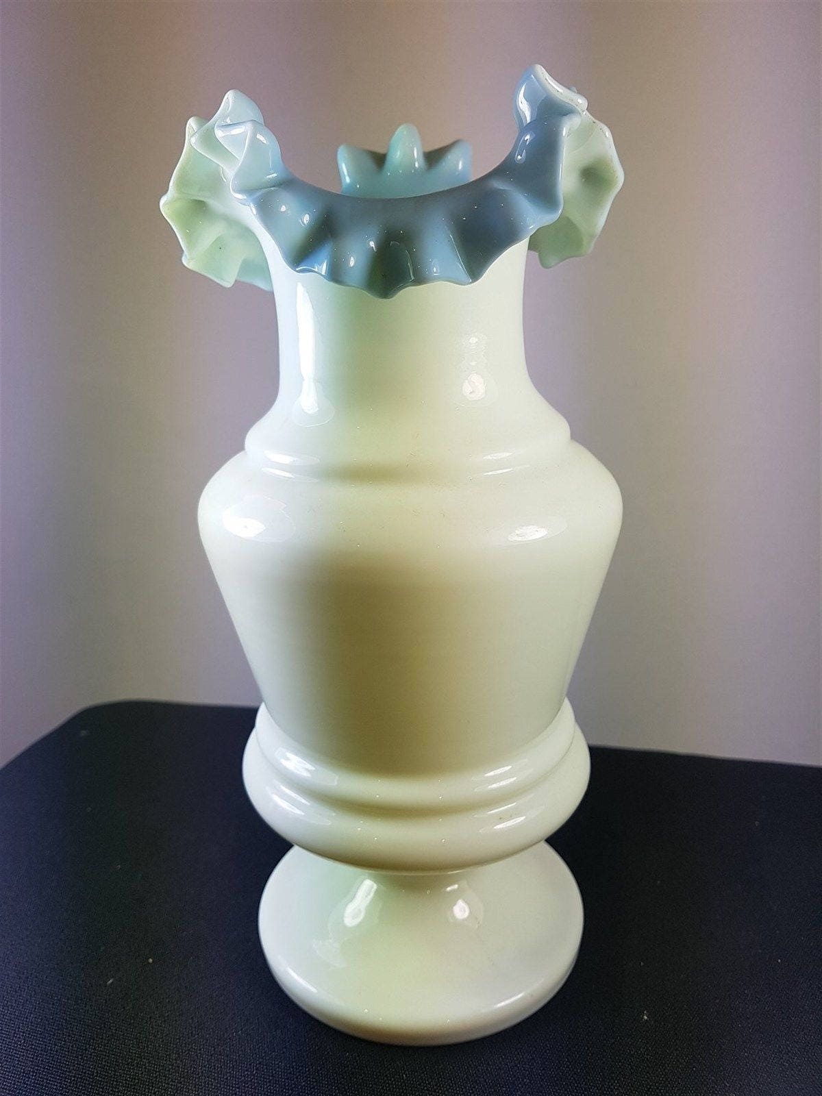 Antique Blue and White Milk Glass Flower Vase Hand Blown Glass Etsy