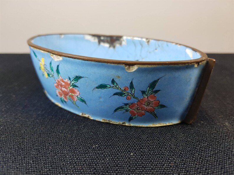 Antique Chinese Copper and Enamel Oval Rice Bowl Hand Painted Etsy