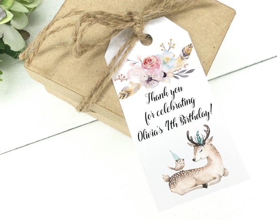 Baby Deer Favor Tags for Birthday or Baby Shower, Cute Floral Boho Thank You Tags, Gender Neutral Gift Tags, Printable or Printed