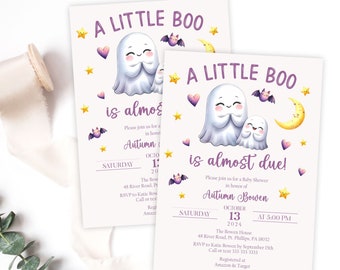 A Little Boo Is Almost Due Baby Shower Invitation, Halloween Gender Neutral Invite, Mom and Baby Ghosts, Printable or Printed