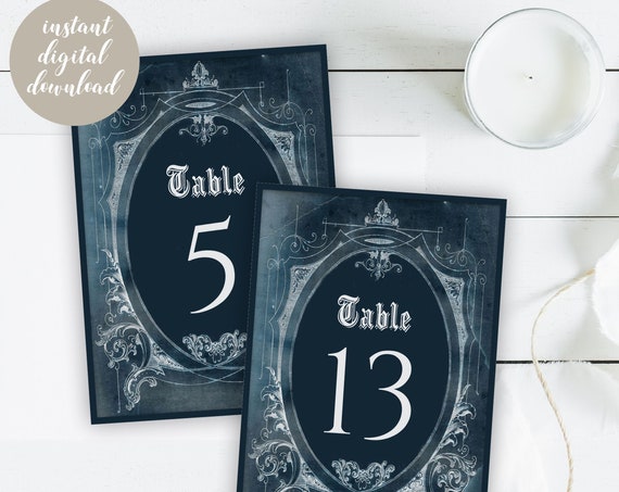 Halloween Goth Table Numbers, Printable Tables 1 - 15, 5 x 7, Costume or Masquerade Wedding, Halloween Party