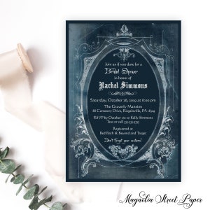 Halloween Bridal Shower Invitation, Haunted Gothic October Wedding Shower Invite, Spooky Black and White, Printable or Printed