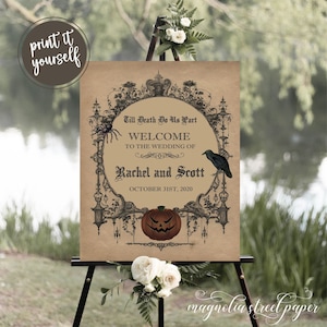 Halloween Gothic Wedding Welcome Sign, Spooky Vintage Halloween Reception Sign Decoration, Printable