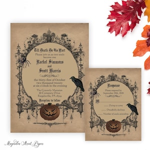 Halloween Gothic Wedding Invitation, Till Death Do Us Part Spooky Haunted Wedding Invite, Creepy Vintage, Printable or Printed