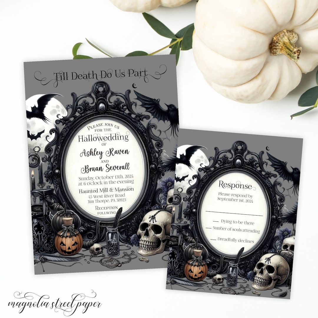 Halloween Goth Wedding Invitation and RSVP Card, Till Death Do Us Part ...