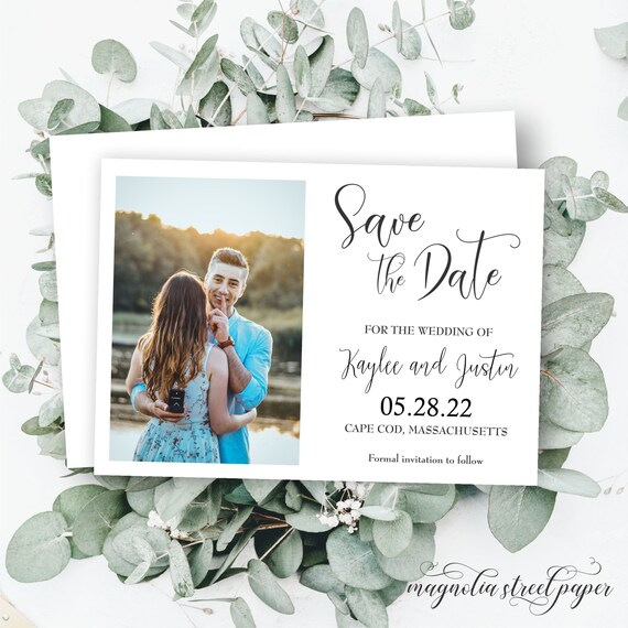 Photo Save the Date Card, Minimalist Modern Wedding Announcement Invitation With Picture, Printable or Printed