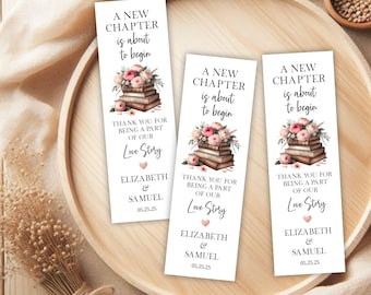 Bookmark Favor Tags for Book Themed Wedding or Shower, A New Chapter Is About To Begin Gift Tags, Pink Peony Floral, Printable or Printed