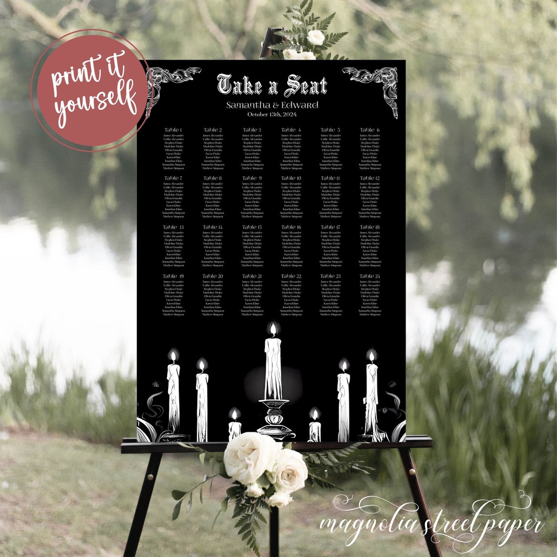 Printable Halloween Gothic Seating Chart Sign, Spooky Candelabra ...