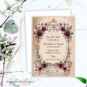 Shabby Vintage Save the Date, Elegant Romantic Fairy Tale Wedding Announcement, Printable or Printed