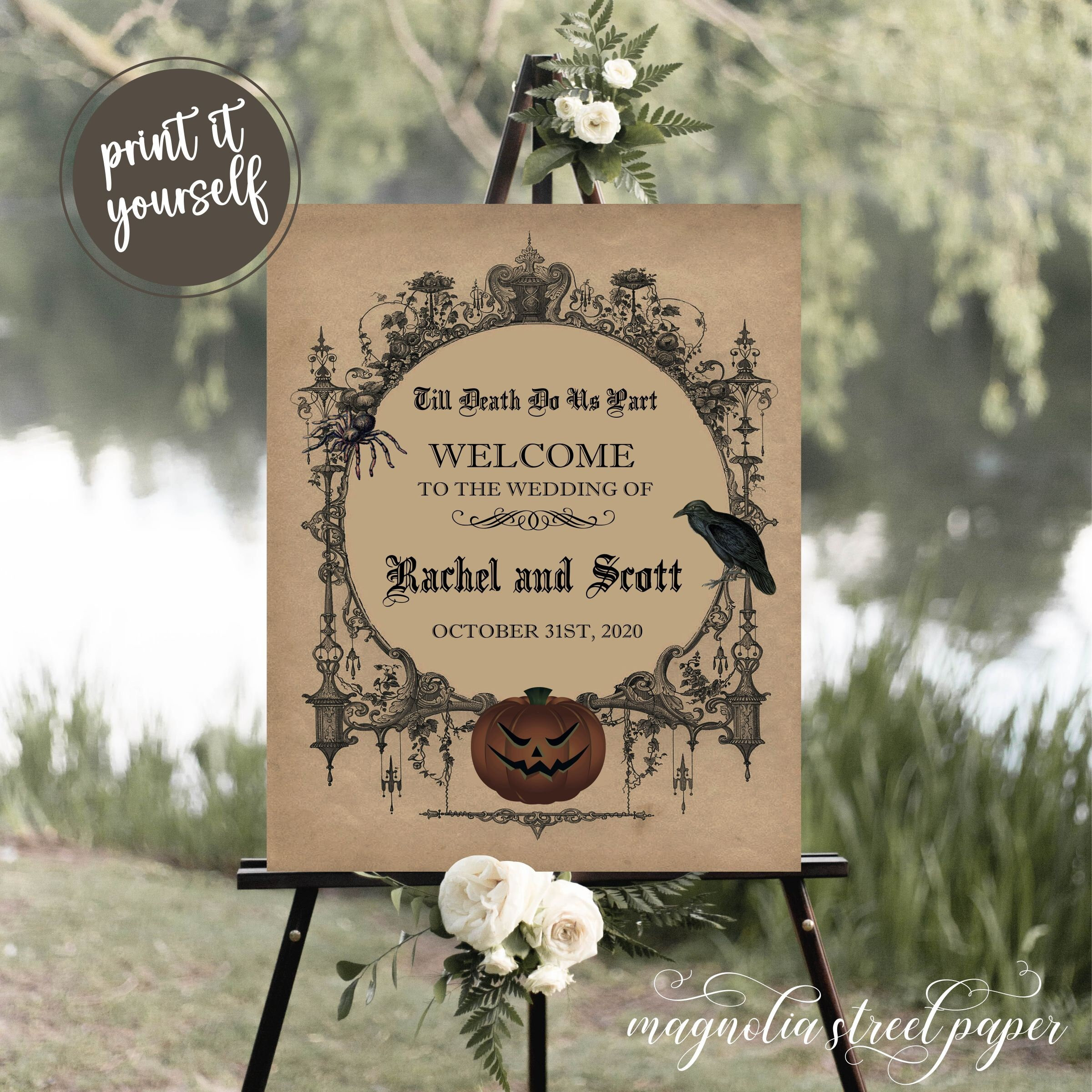 BOOK(⁎ᵕᴗᵕ⁎) ※プロフ要確認 Halloween Gothic Wedding Welcome Sign, Spooky Vintage Halloween