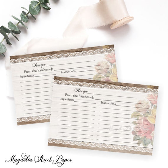 Lace Rustic Recipe Cards Tracey Teal Set of 25 Double Sided Card Stock Recipe Card Set 4x6 inches