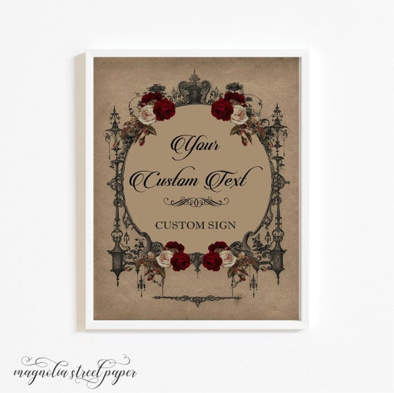 Custom Gothic Wedding Sign, Elegant Vintage Goth Halloween Printable, Custom Text Table Sign for Reception, Bridal or Baby Shower