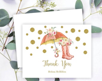 Umbrella Bridal or Baby Shower Thank You Cards, Shower the Bride or Mom, Blank Note Cards, Wedding, Birthday, Envelopes Included