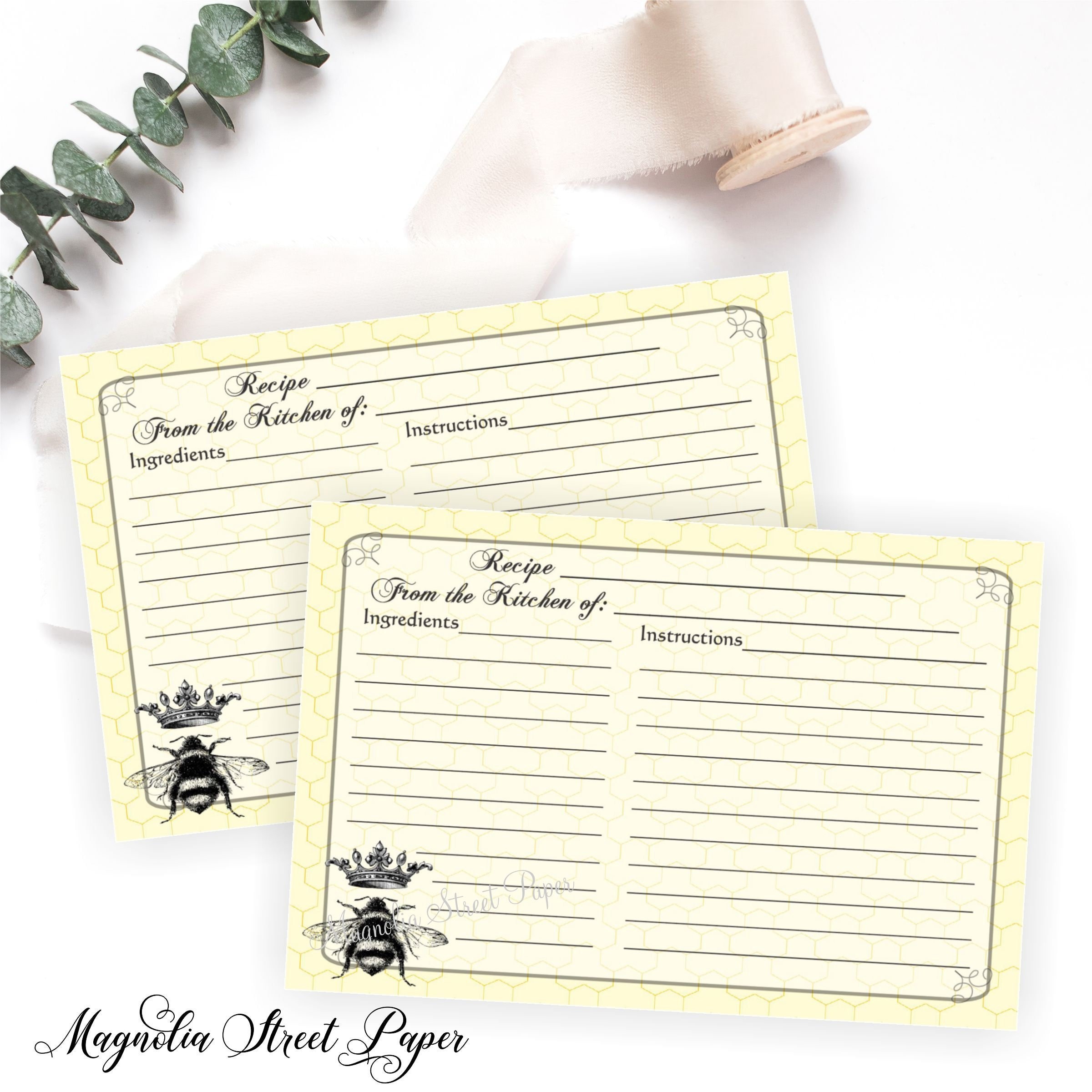 Printable Bride to Bee Recipe Card for Shower, 4 x 6 Bumble Bee or Honey Bee Recipe Insert, Wedding or Housewarming Gift, Instant Download