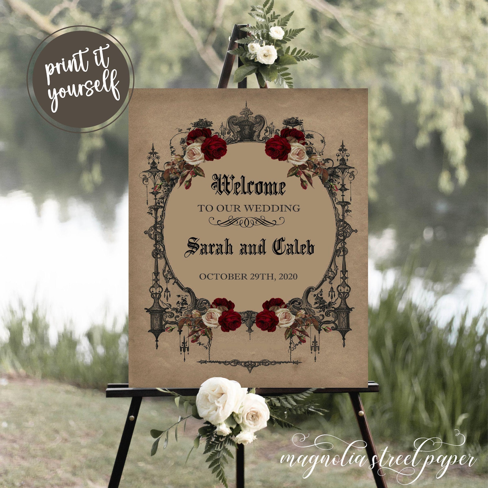 Example Signage Using Gothic Printable Elegant Gothic Wedding Welcome Sign, Goth Vintage Dark ...