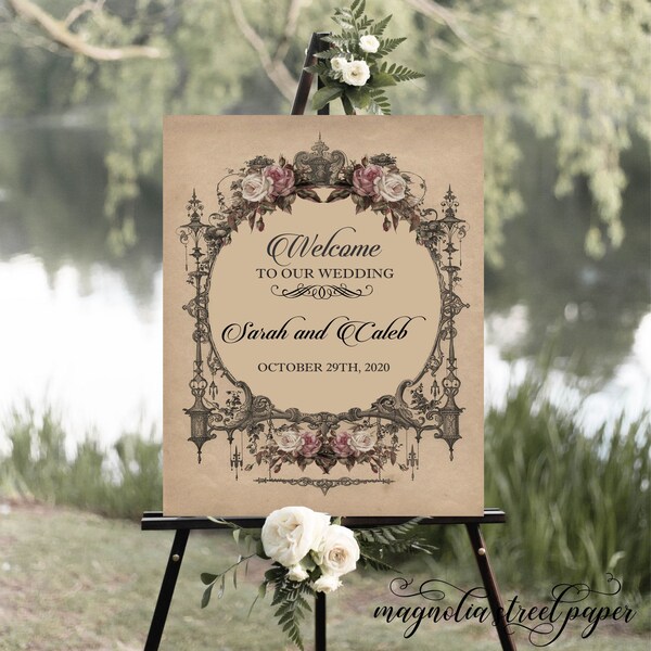 Goth Wedding Welcome Sign, Vintage Halloween Wedding Shower Sign Decoration, Printable, V1