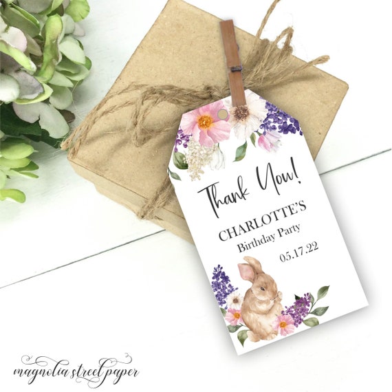 Somebunny Turning One First Birthday Favor Tags, Spring Bunny and Floral Thank You Tags, Bag or Hang Tags, Printable or Printed, L1 Il_570xn