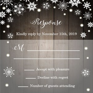 Rustic Winter Wedding Invitation, Snowflake Wedding Invitations, Elegant Christmas or December Wedding , Country Barn Wood Invite image 3