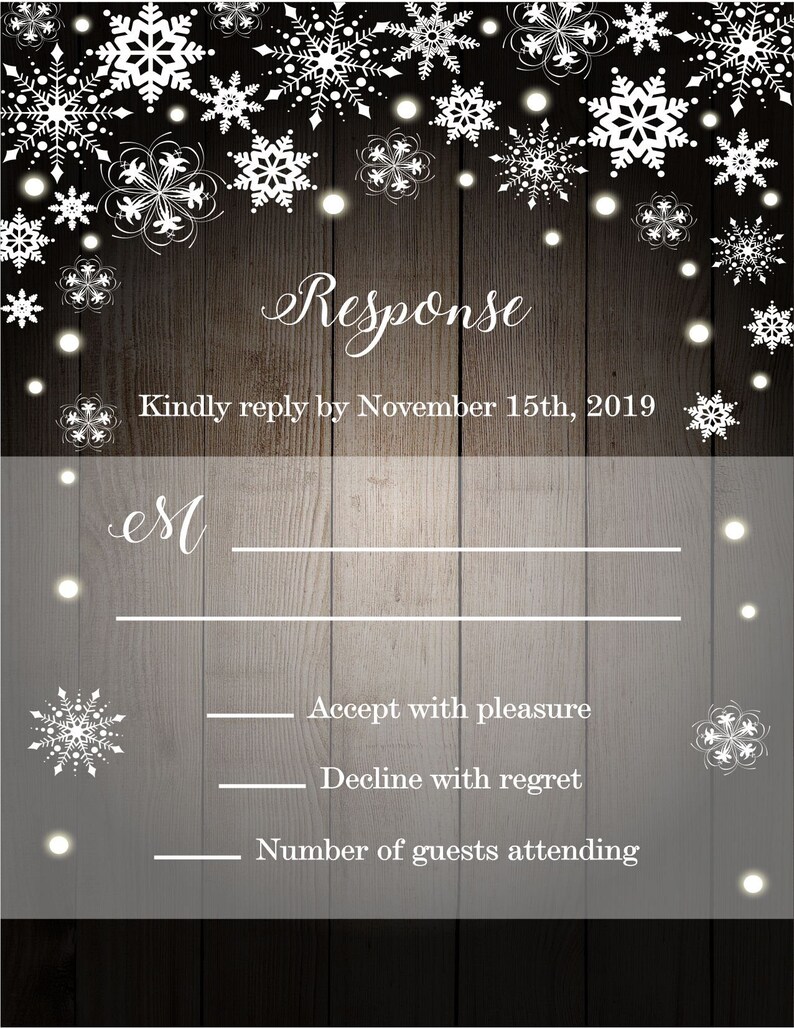 Rustic Winter Wedding Invitation, Snowflake Wedding Invitations, Elegant Christmas or December Wedding , Country Barn Wood Invite image 3